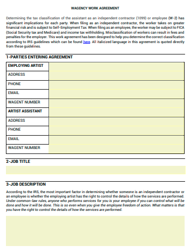 wagency work agreement template