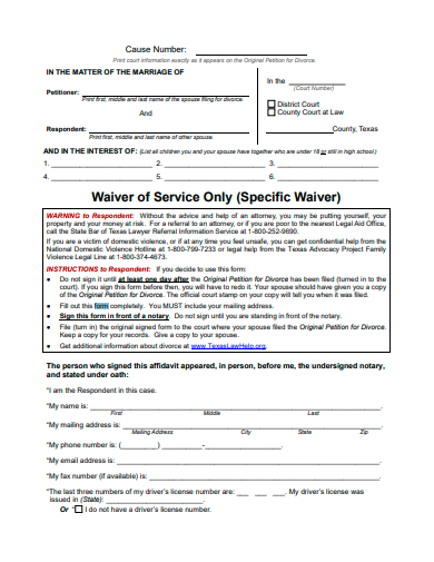 waiver of service form template