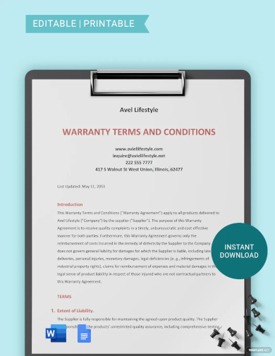 warranty terms and conditions template