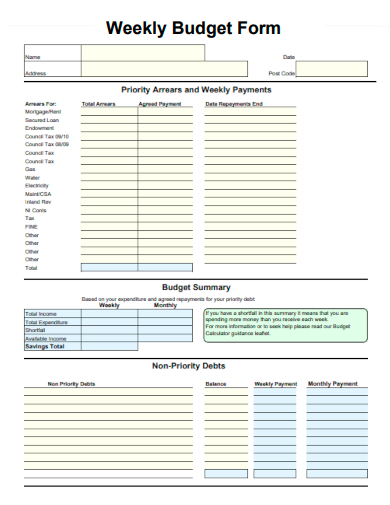 weekly budget form