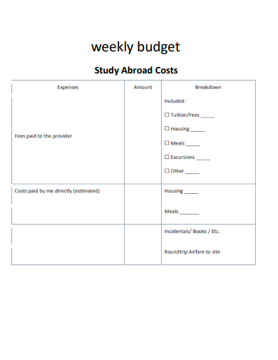 weekly budget study abroad costs