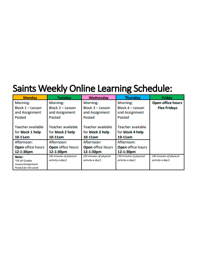 weekly online learning schedule template