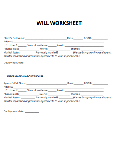 will worksheet