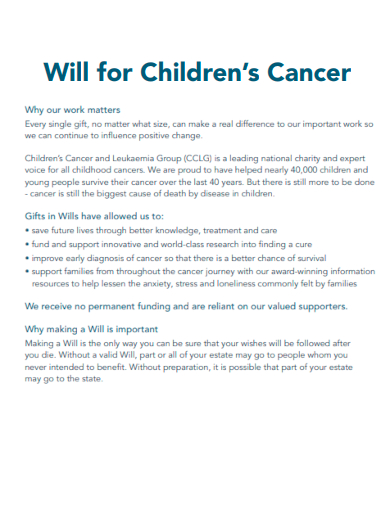 will for childrens cancer