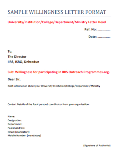 willingness letter format
