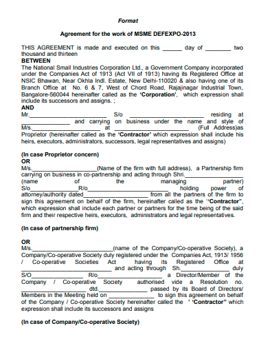 work agreement format