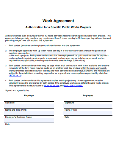 work agreement template