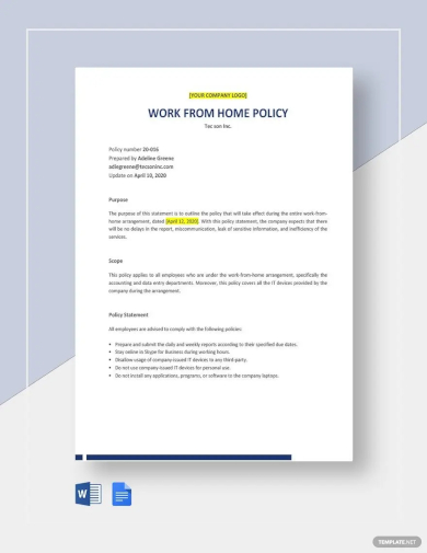 work from home policy statement template