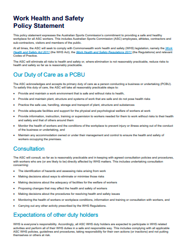 work health and safety policy statement template