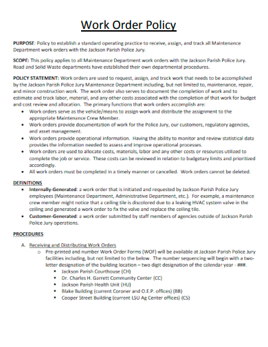 work order policy