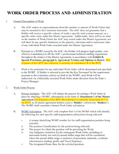 work order process and administration