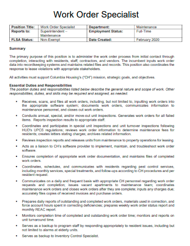work order specialist