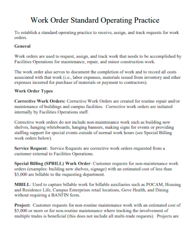 work order standard operating practice