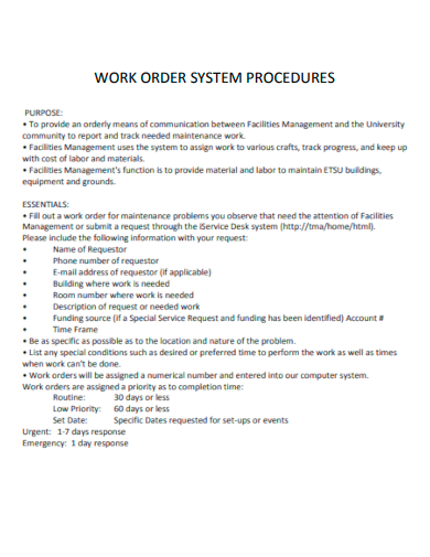 work order system procedures