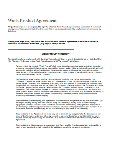 work product agreement template