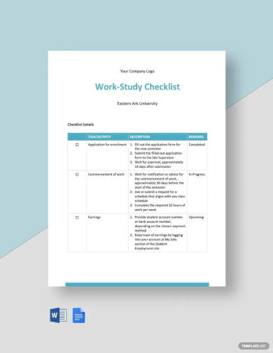 work study checklist template