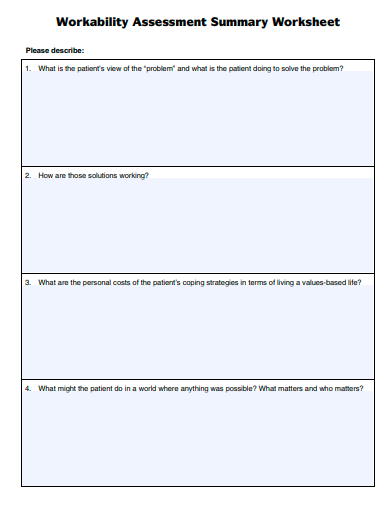 workability assessment summary worksheet template