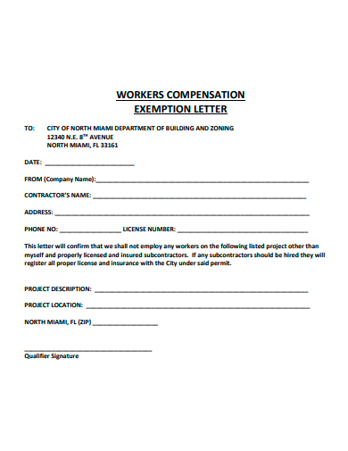 workers compensation exemption letter template