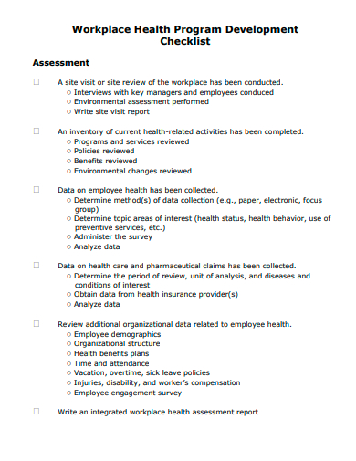 workplace health program development checklist template