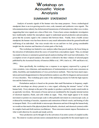 workshop analysis summary statement template