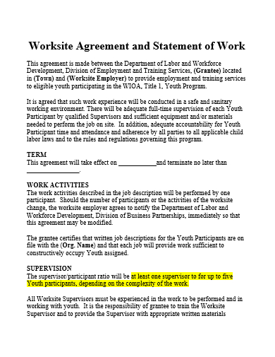 worksite agreement template