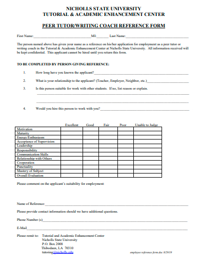 writing coach reference form template