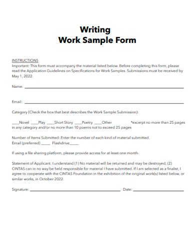 writing work sample form