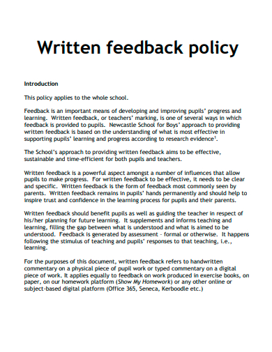 written feedback policy template