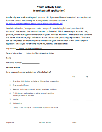 youth activity form template