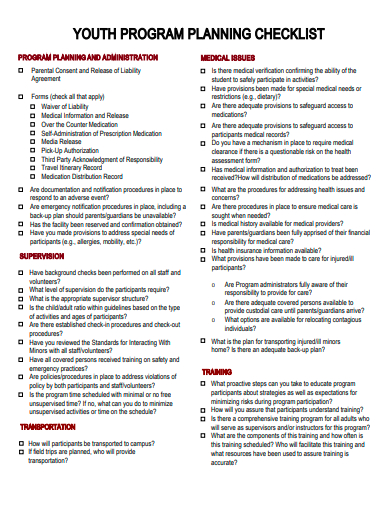 youth program planning checklist template