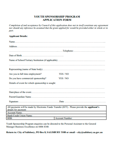 youth sponsorship program application form template