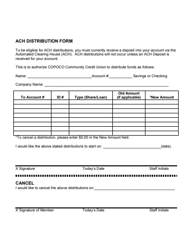 ach distribution form template