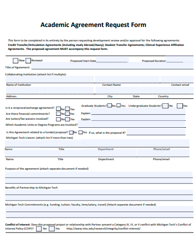 academic agreement request form template