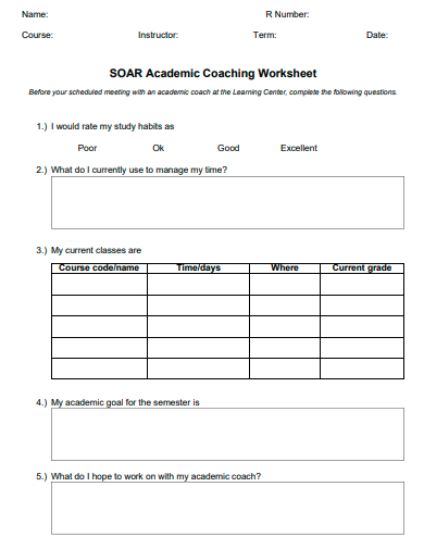 academic coaching worksheet template