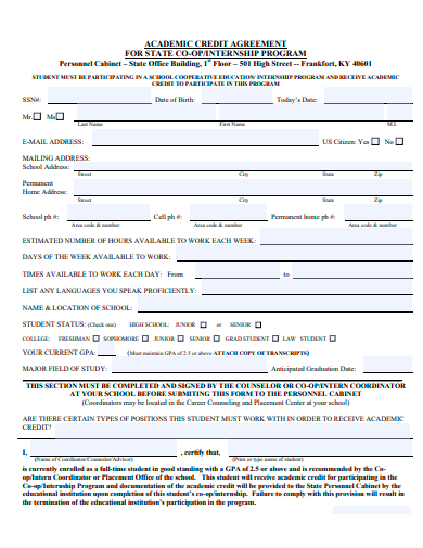 academic credit agreement template