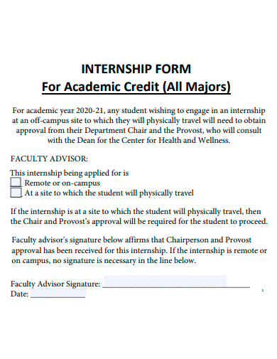 academic credit internship form template