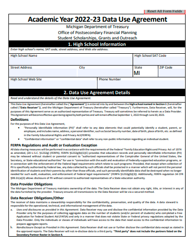 academic data use agreement template