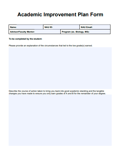 academic improvement plan form template