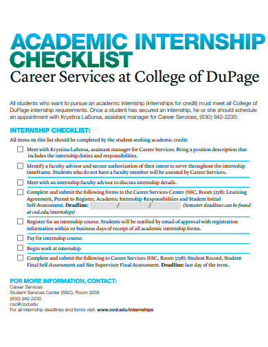 academic internship checklist template