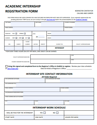 academic internship registration form template