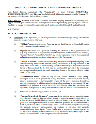 academic patent license agreement template