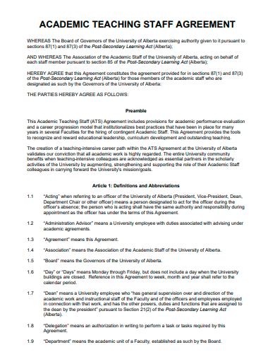 academic teaching staff agreement template
