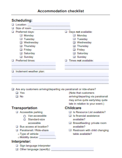 accommodation scheduling checklist