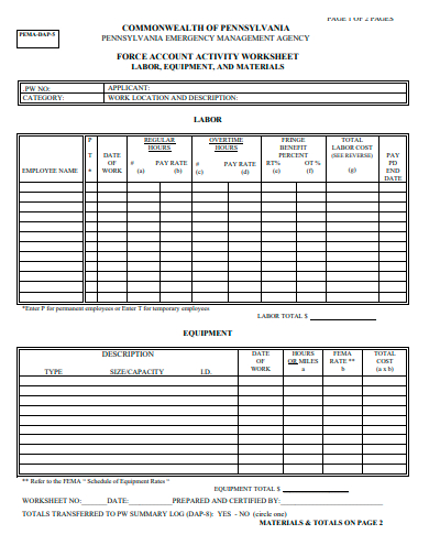 account activity worksheet template