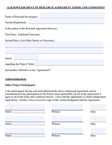 acknowledgement of research agreement template