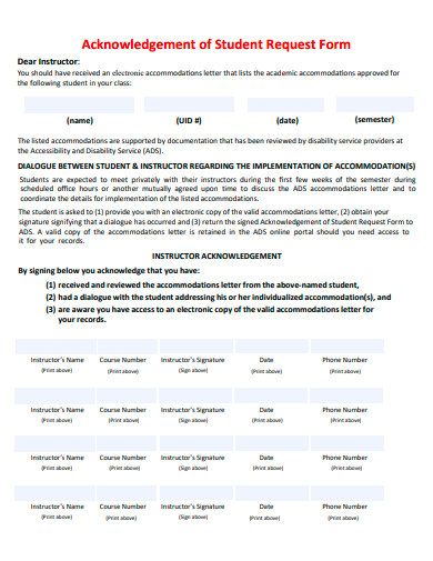 acknowledgement of student request form template