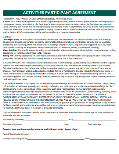 activities participant agreement template