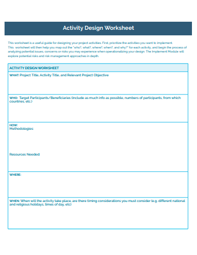 activity design worksheet template