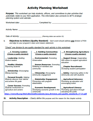 activity planning worksheet template