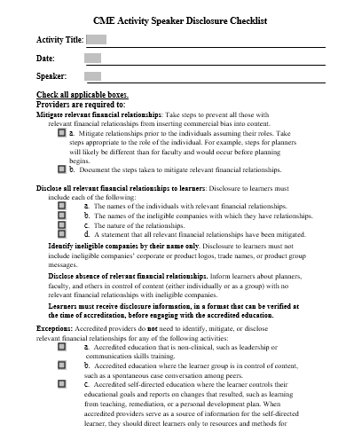 activity speaker disclosure checklist template